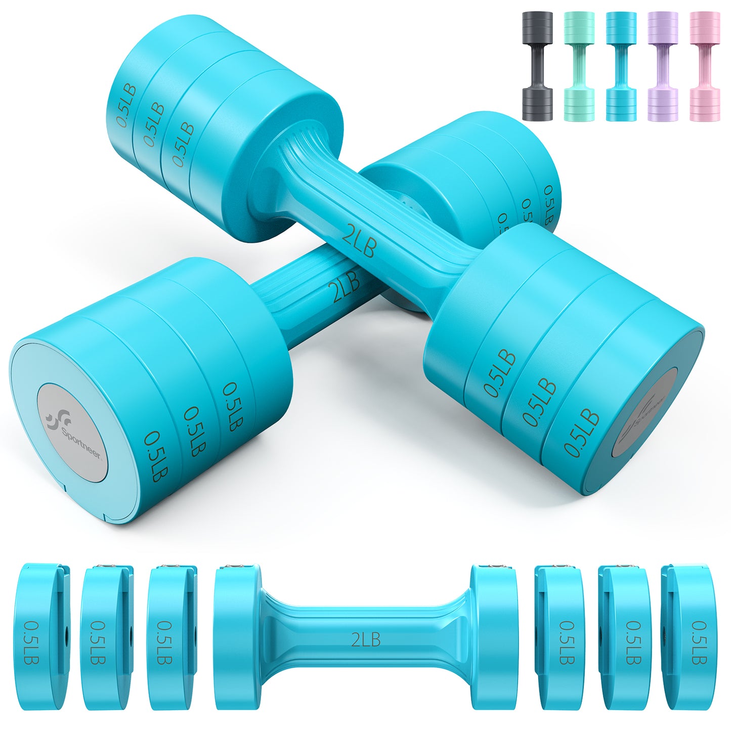 Adjustable Dumbbells Hand Weights Set: Sportneer 5 lb Dumbbells Set of 2 Each 2lb 3lb 4lb 5lb Free Weights Fast Adjust Weight 4 In 1 Weights Dumbbells Set for Women Men Home Gym Exercise Training