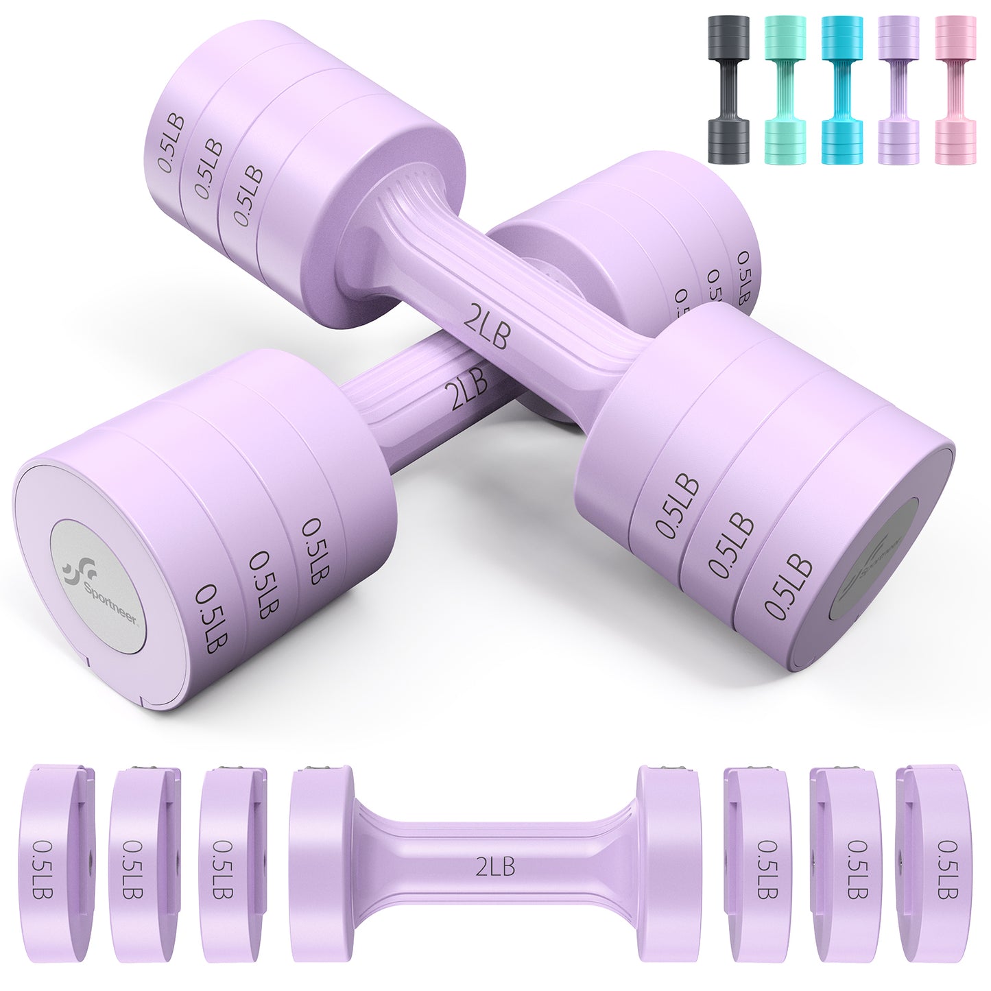 Adjustable Dumbbells Hand Weights Set: Sportneer 5 lb Dumbbells Set of 2 Each 2lb 3lb 4lb 5lb Free Weights Fast Adjust Weight 4 In 1 Weights Dumbbells Set for Women Men Home Gym Exercise Training