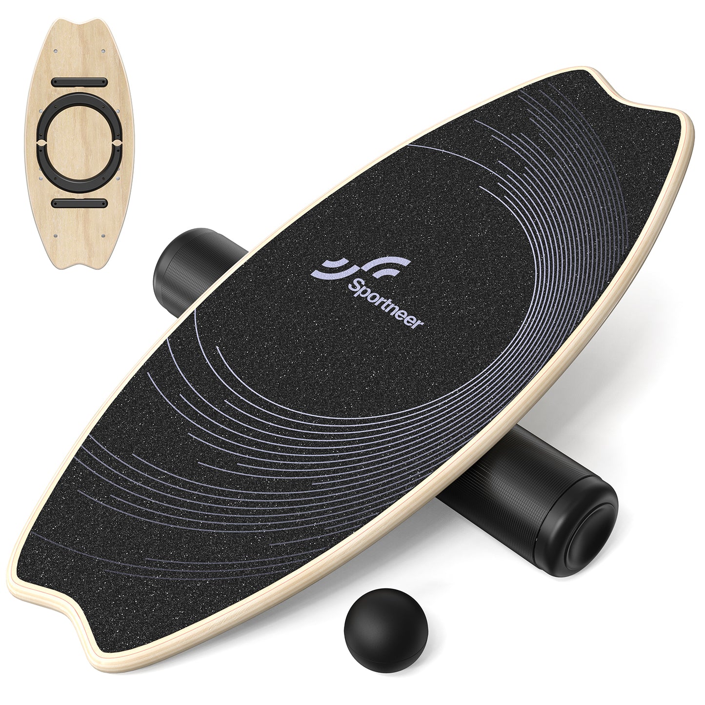 Sportneer Balance Board - 7 Modes Wobble Board with Adjustable Stoppers - Exercise Balancing Stability Trainer for Improve Balance, Surf Trainer & Physical Therapy - Roller and 2.8'' Ball Included