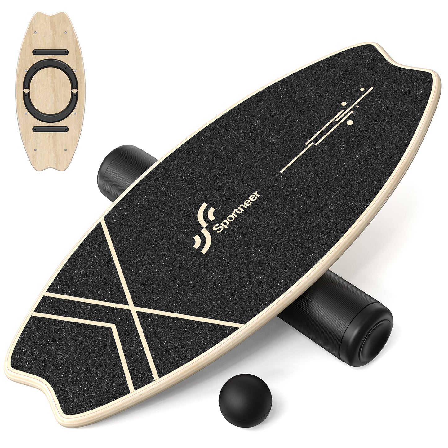 Sportneer Balance Board - 7 Modes Wobble Board with Adjustable Stoppers - Exercise Balancing Stability Trainer for Improve Balance, Surf Trainer & Physical Therapy - Roller and 2.8'' Ball Included