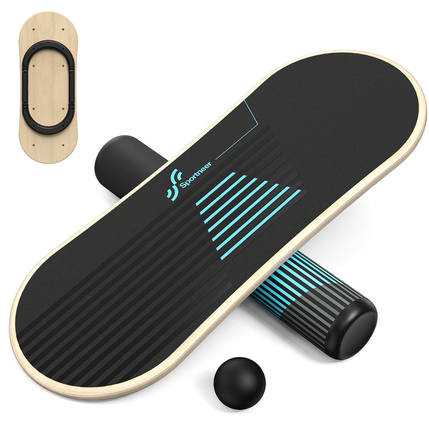 Sportneer Balance Board 7 Modes Wobble Board with Adjustable Stoppers Exercise Balancing Stability Trainer for Improve Balance, Surf Trainer & Physical Therapy - Roller and 2.8'' Ball Included