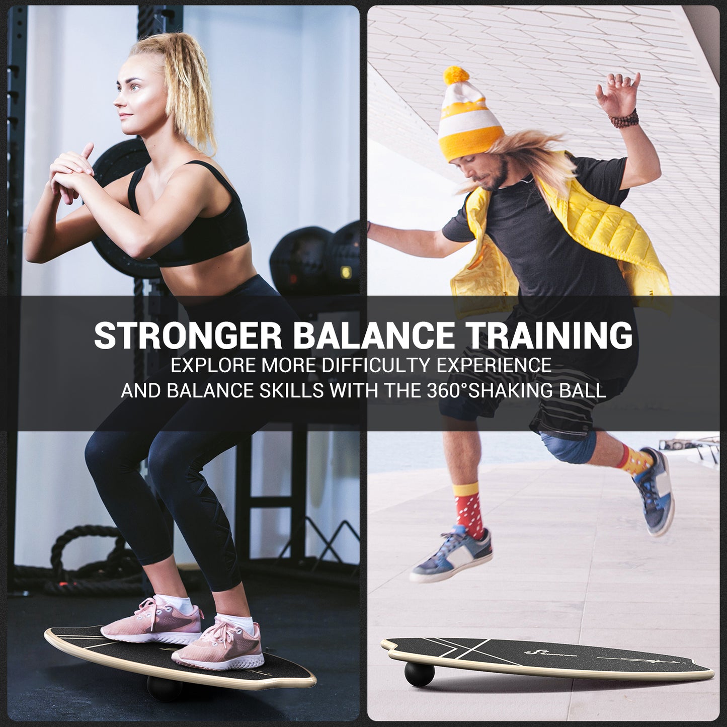 Sportneer Balance Board - 7 Modes Wobble Board with Adjustable Stoppers - Exercise Balancing Stability Trainer for Improve Balance, Surf Trainer & Physical Therapy - Roller and 2.8'' Ball Included