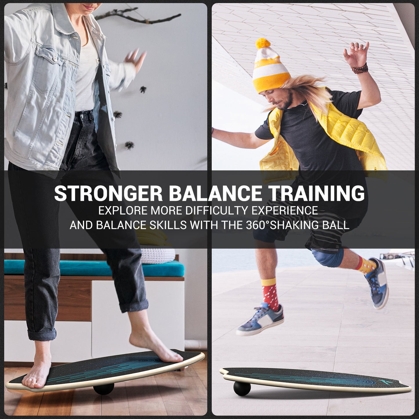 Sportneer Balance Board - 7 Modes Wobble Board with Adjustable Stoppers - Exercise Balancing Stability Trainer for Improve Balance, Surf Trainer & Physical Therapy - Roller and 2.8'' Ball Included