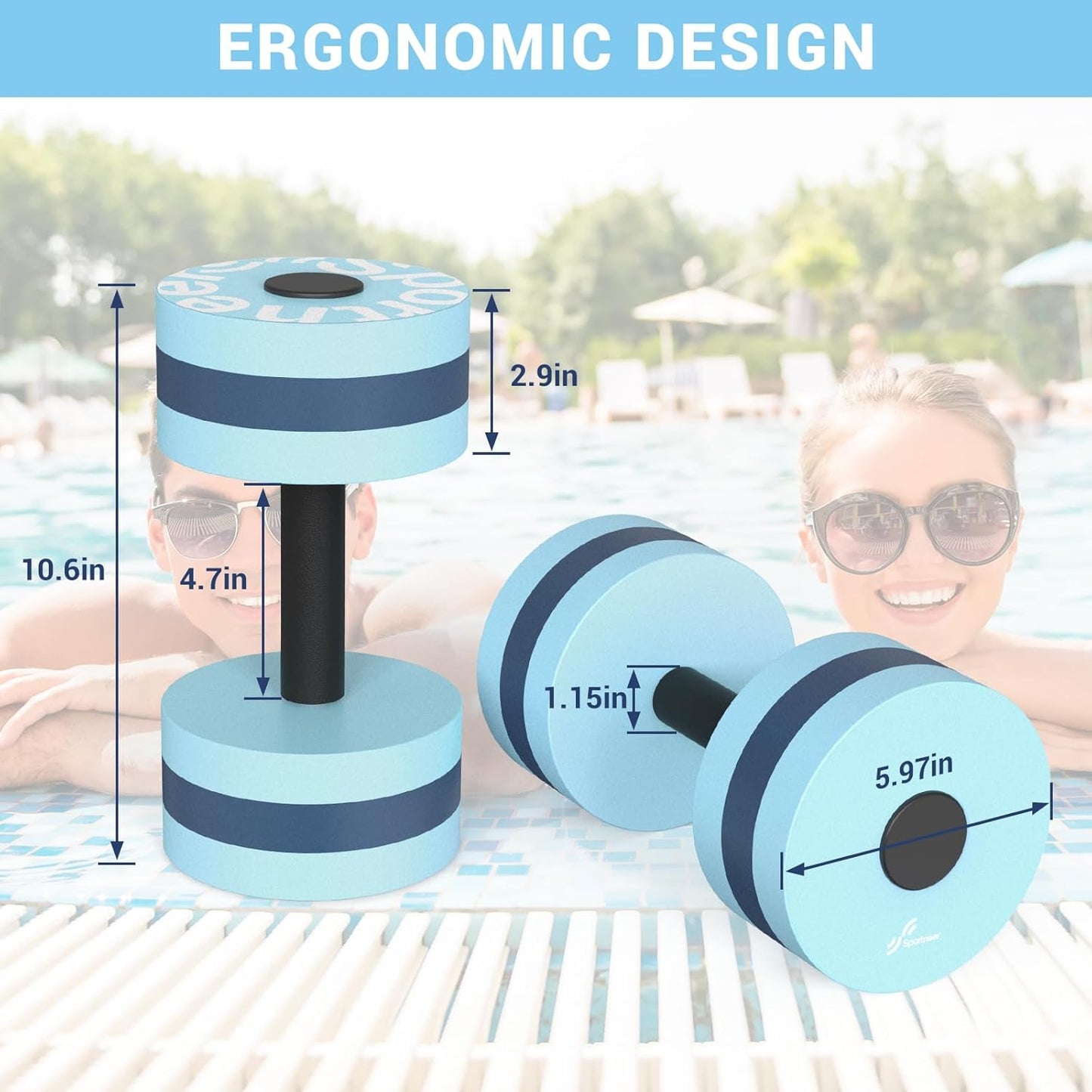 Sportneer Water Weights Aquatic Exercise Dumbbells Water Dumbbell Aerobics Workouts Set of 2 EVA Foam Pool Weights Dumbbells Set