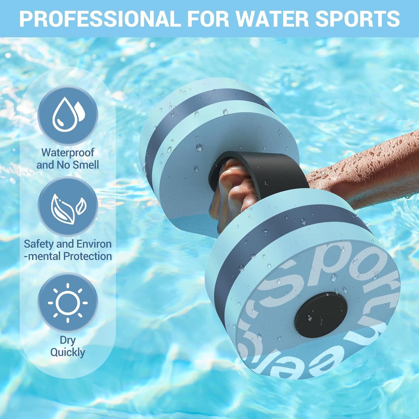 Sportneer Water Weights Aquatic Exercise Dumbbells Water Dumbbell Aerobics Workouts Set of 2 EVA Foam Pool Weights Dumbbells Set