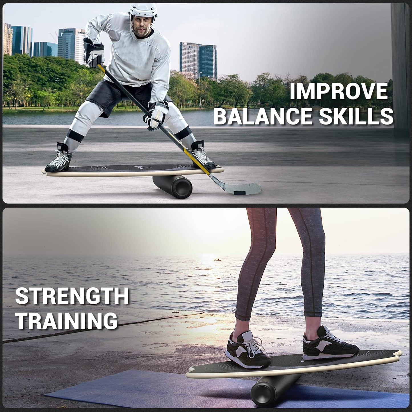 Sportneer Balance Board - 7 Modes Wobble Board with Adjustable Stoppers - Exercise Balancing Stability Trainer for Improve Balance, Surf Trainer & Physical Therapy - Roller and 2.8'' Ball Included