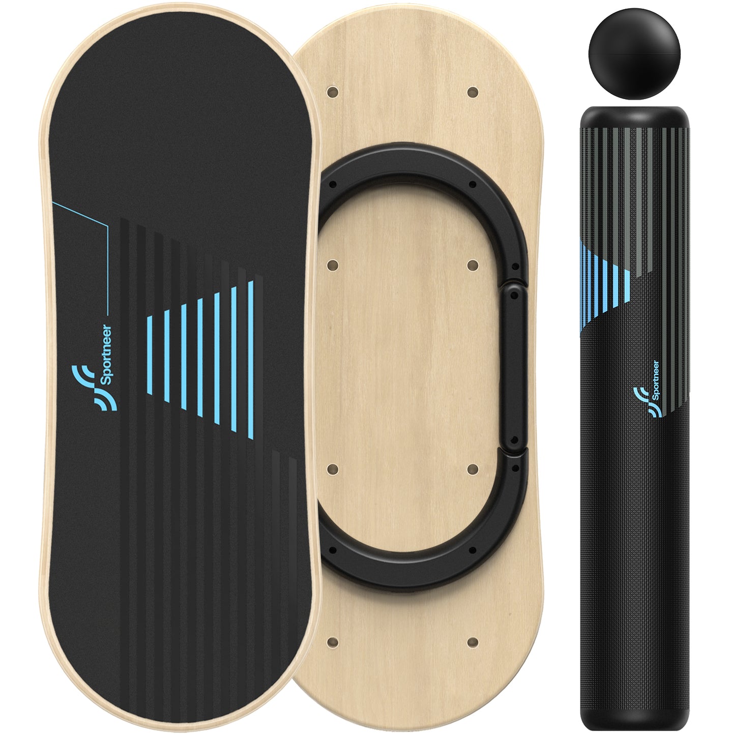 Sportneer Balance Board 7 Modes Wobble Board with Adjustable Stoppers Exercise Balancing Stability Trainer for Improve Balance, Surf Trainer & Physical Therapy - Roller and 2.8'' Ball Included