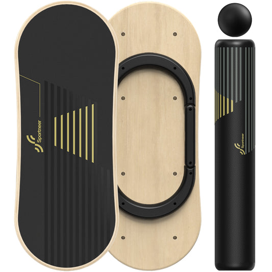 Sportneer Balance Board 7 Modes Wobble Board with Adjustable Stoppers Exercise Balancing Stability Trainer for Improve Balance, Surf Trainer & Physical Therapy - Roller and 2.8'' Ball Included
