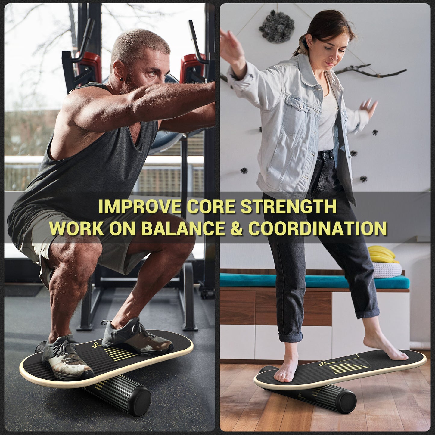 Sportneer Balance Board 7 Modes Wobble Board with Adjustable Stoppers Exercise Balancing Stability Trainer for Improve Balance, Surf Trainer & Physical Therapy - Roller and 2.8'' Ball Included