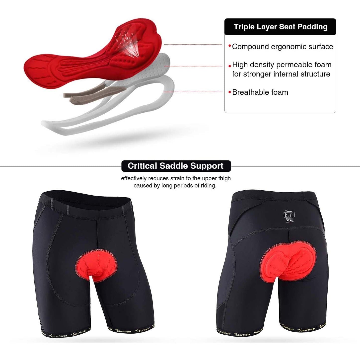 Sportneer Men's 4D Padded Cycling Shorts