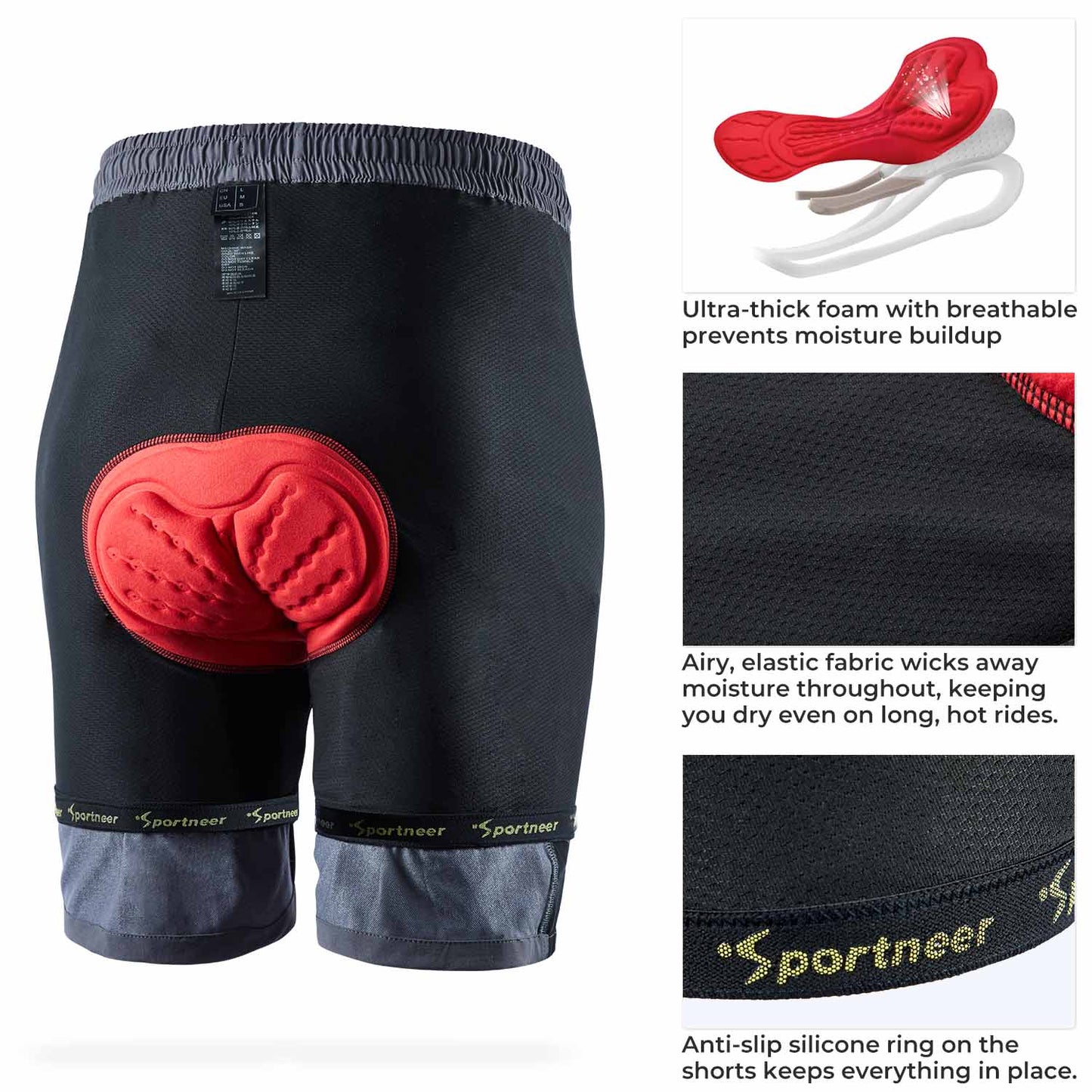 Sportneer Men's 3D Padded Mountain Bike Cycling Shorts