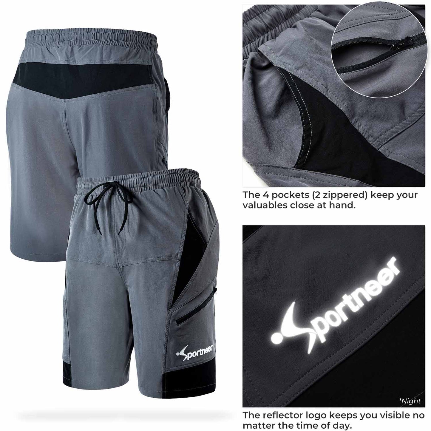 Sportneer Men's 3D Padded Mountain Bike Cycling Shorts