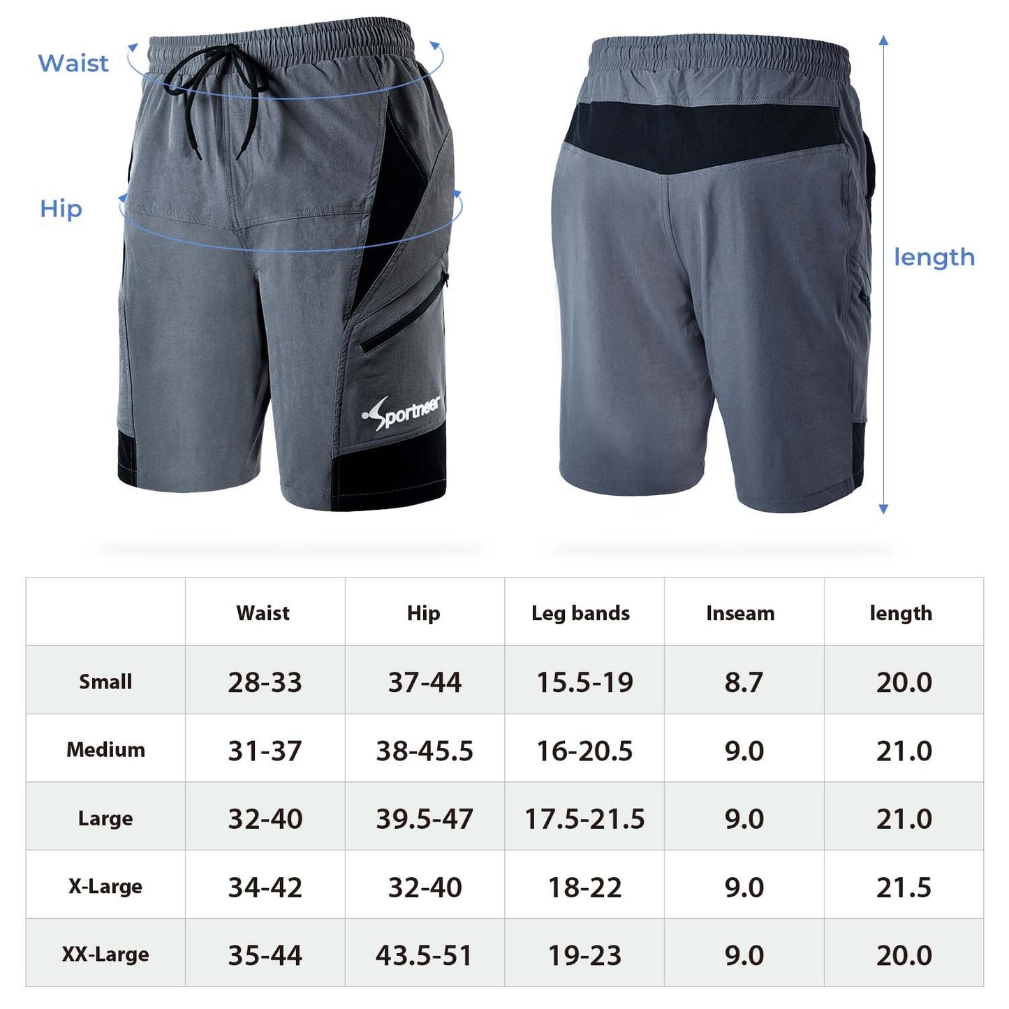 Sportneer Men's 3D Padded Mountain Bike Cycling Shorts