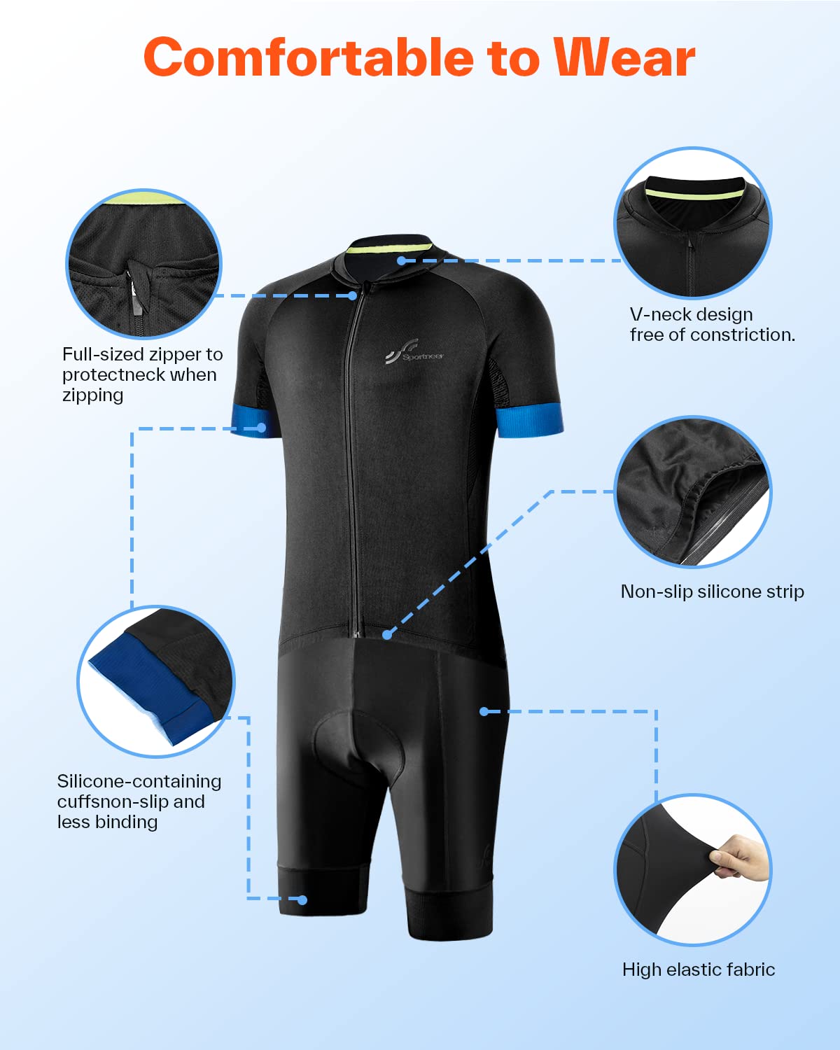 Sportneer Cycling Jersey Men’s Padded Bike Shorts Clothing Sets