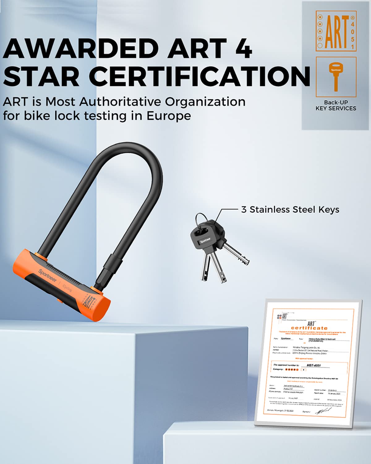 Sportneer Bike U Lock Heavy Duty Anti Theft