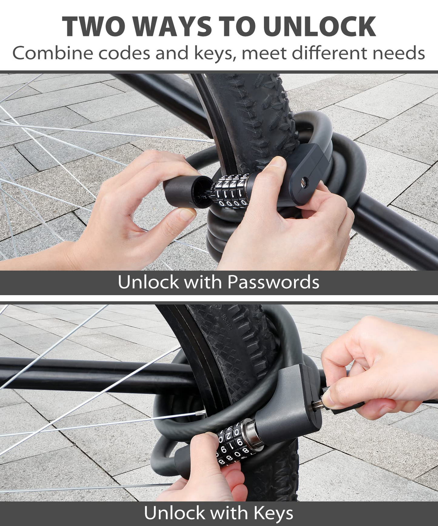 Sportneer 4-Digit Resettable Bicycle Locks with Combination & Keys