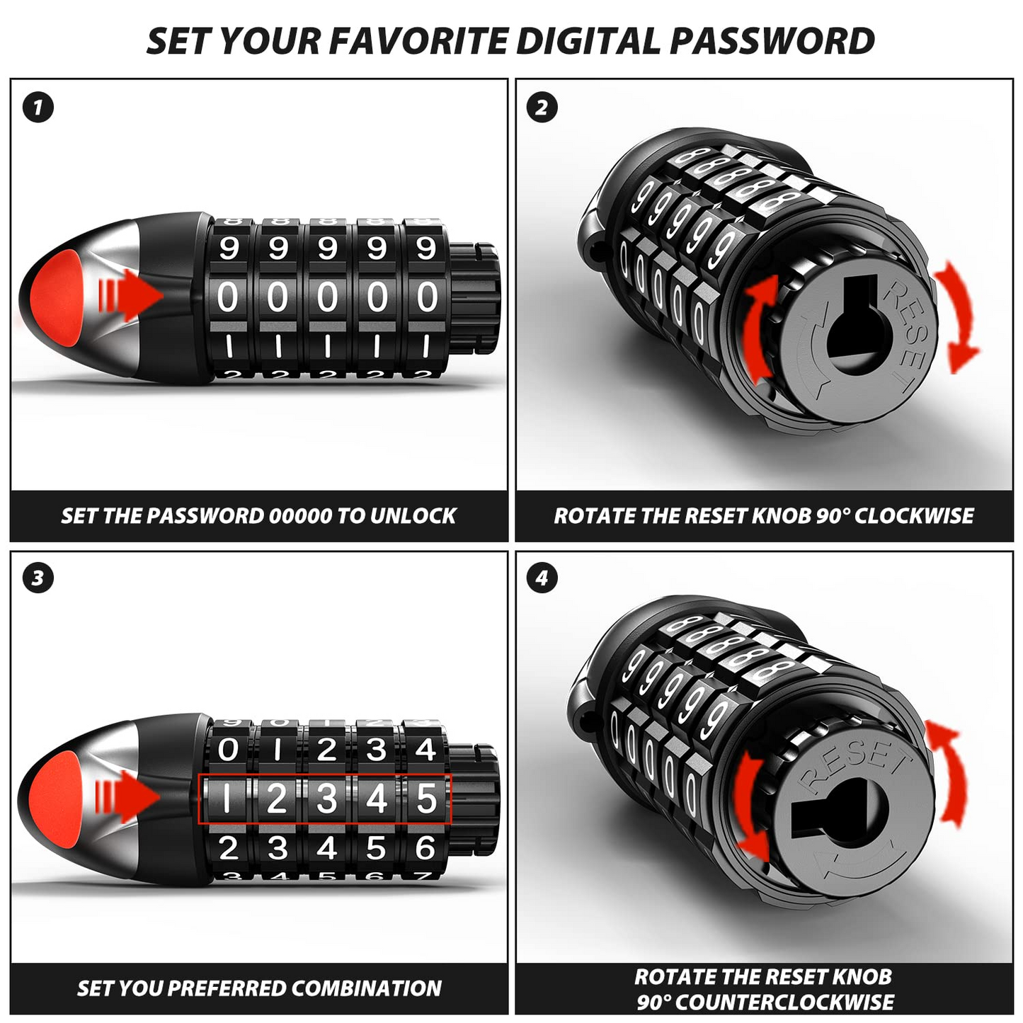 Sportneer 6 Feet High Security 5-Digit Resettable Combination Lock