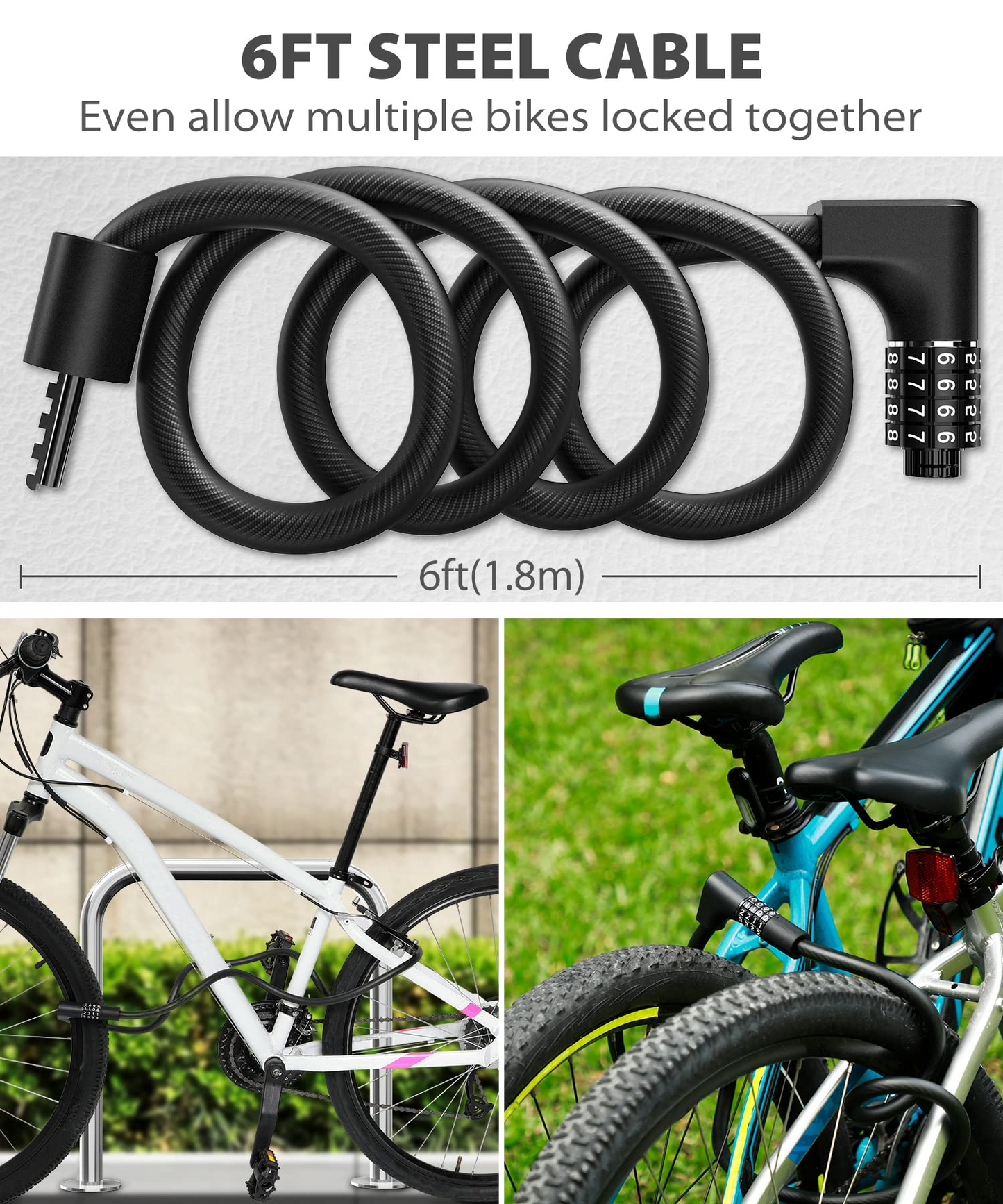 Sportneer 4-Digit Resettable Bicycle Locks with Combination & Keys