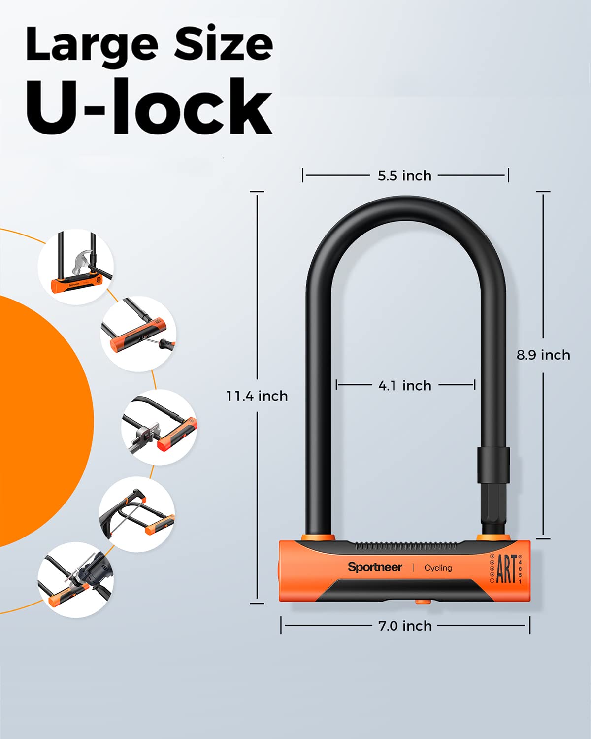 Sportneer Bike U Lock Heavy Duty Anti Theft