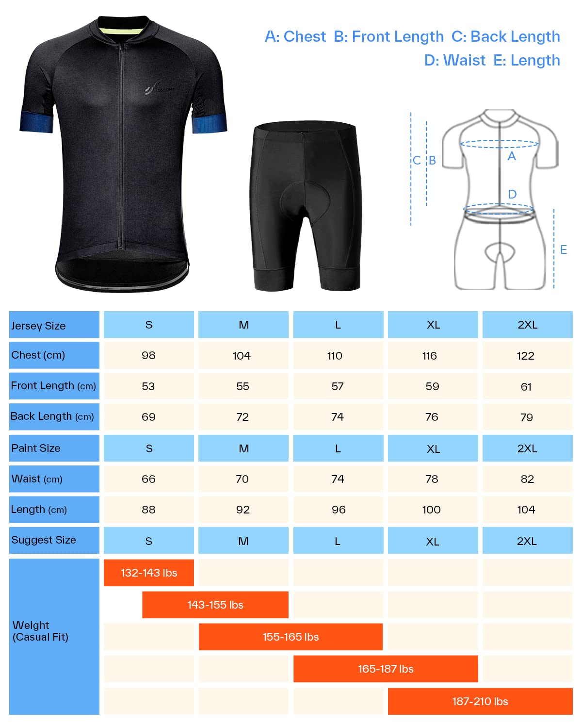 Sportneer Cycling Jersey Men’s Padded Bike Shorts Clothing Sets