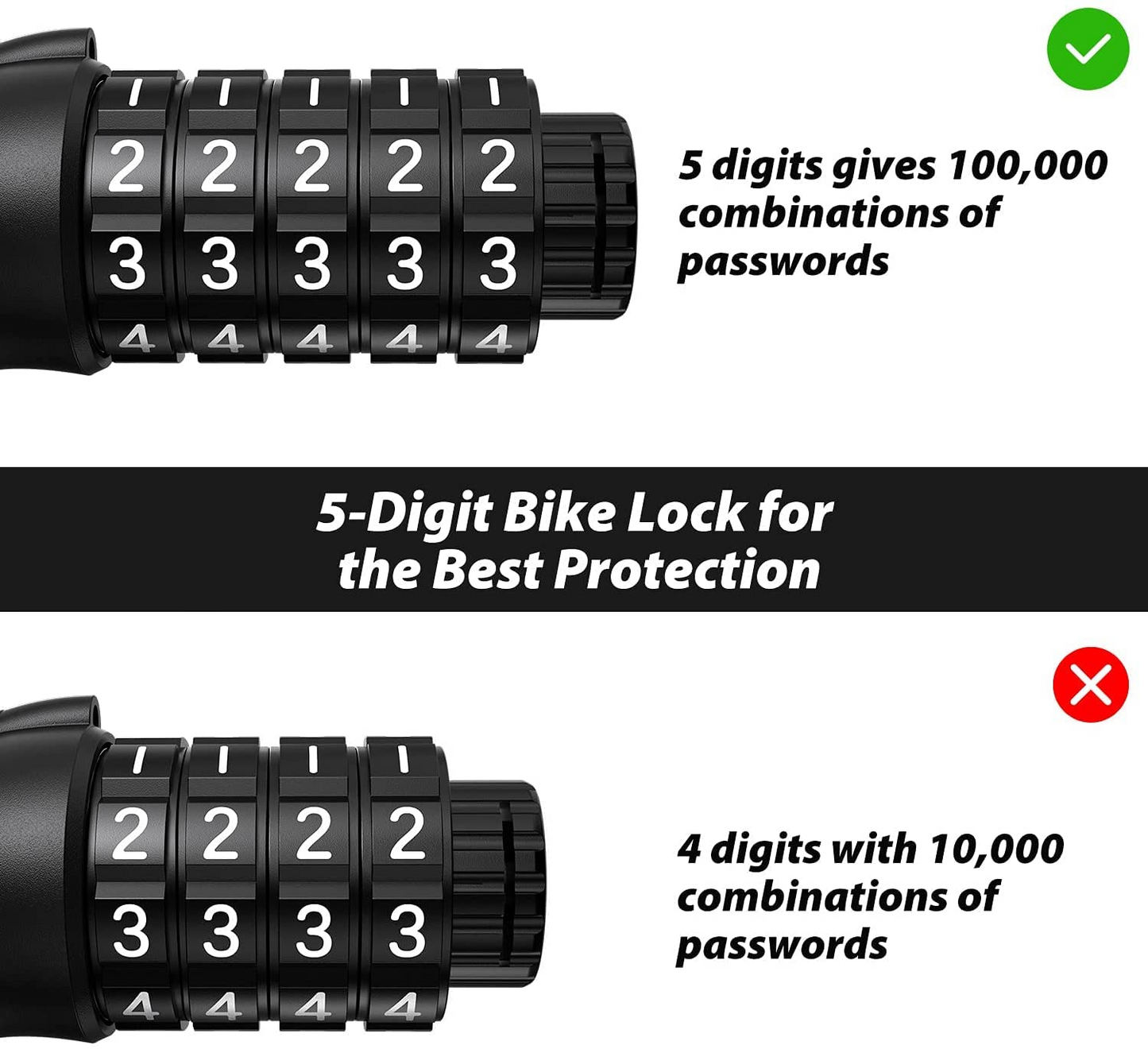 Sportneer 6 Feet High Security 5-Digit Resettable Combination Lock
