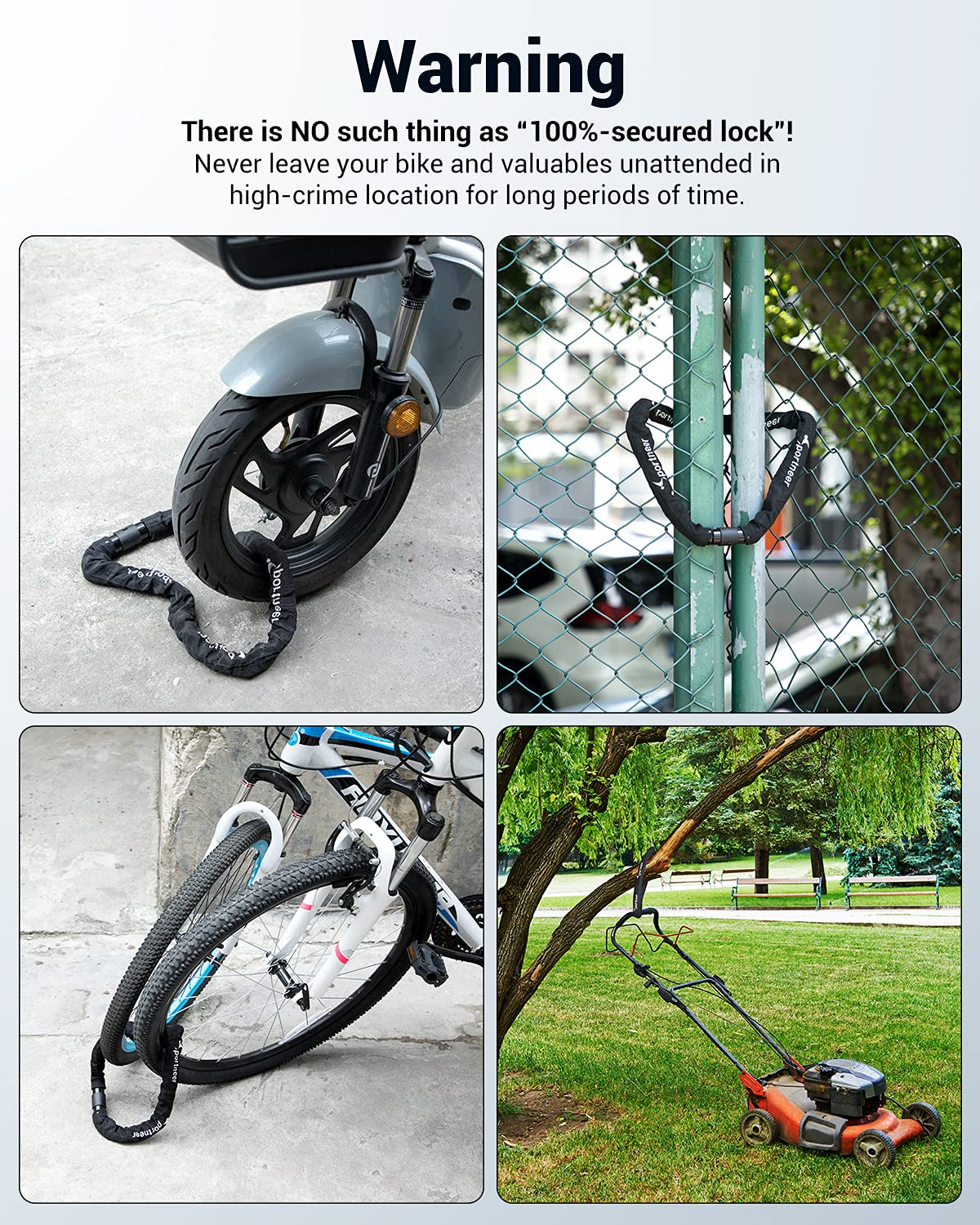 Sportneer 8mm Thicker Bicycle Chain Lock Heavy Duty Anti-Theft